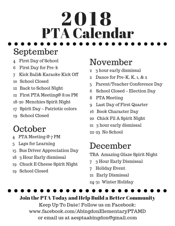 PTA 20182019 Calendar